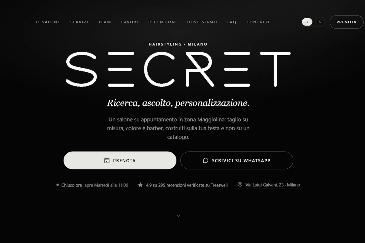Preview of the Secret Salon Milano website built by Made for Web Studios