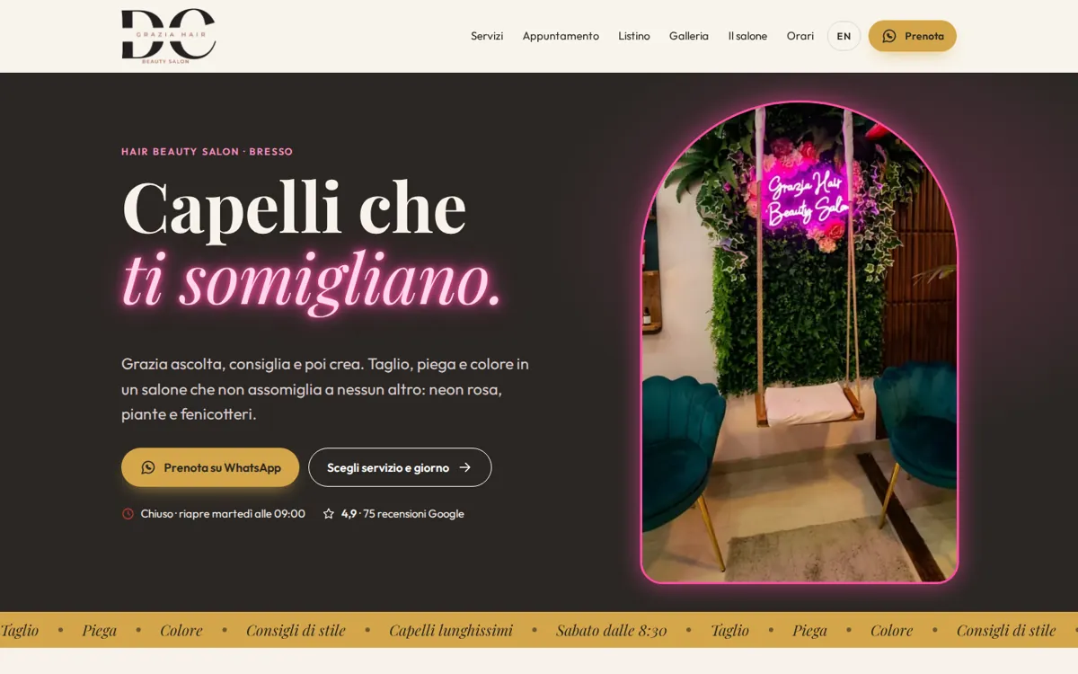 Vorschau der Website von DC Grazia Hair Beauty Salon, gebaut von Made for Web Studios